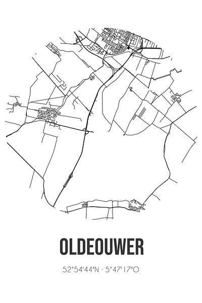 Oldeouwer (Fryslan) | Map | Black and white by Prints of Place