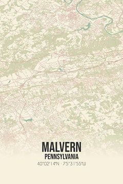 Vintage landkaart van Malvern (Pennsylvania), USA. van MijnStadsPoster