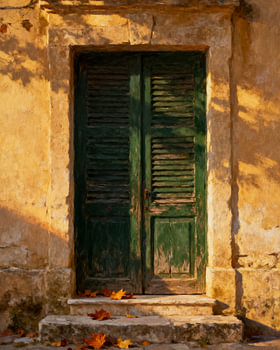 An old door in autumn light
