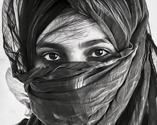 verschleierte Frau mit ausdrucksstarken Augen