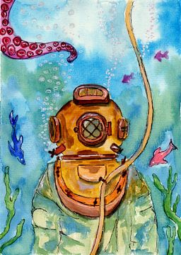 Deep Sea Diver Under Water by Sebastian Grafmann