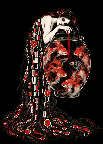 Gothic Woman with Goldfish Bowl