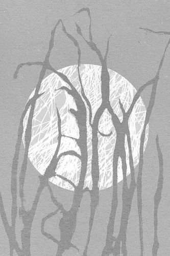 Ikigai. Gras en Maan. Abstracte minimalistische Zen kunst. Japandi stijl VI