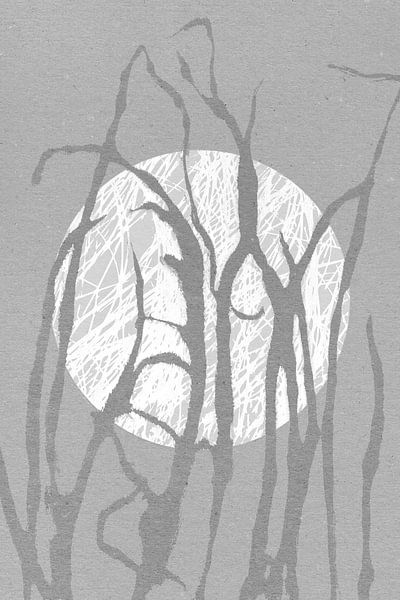 Ikigai. L&#039;herbe et la lune. Art zen abstrait et minimaliste. Style Japandi VI par Dina Dankers