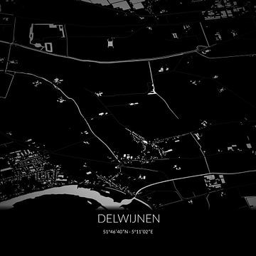 Schwarz-weiße Karte von Delwijnen, Gelderland. von Rezona