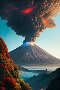 Fureur volcanique : un paysage fantastique d'IA numérique
