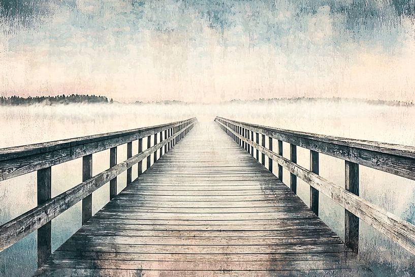 Rustic wooden bridge in mist by Imperial Art House