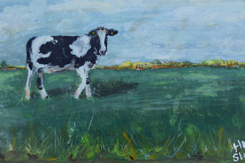 Koe in Nederlands landschap van Heleen Stulp