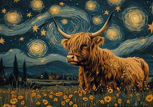 Schottisches Hochlandrind im van Gogh Stil