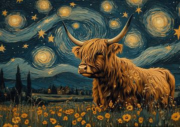 Schotse Hooglanders in van Gogh-stijl van Niklas Maximilian