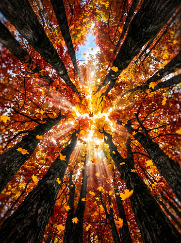 Là où l'automne teinte le ciel de cramoisi et d'or