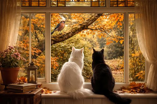 Deux chats et un oiseau
