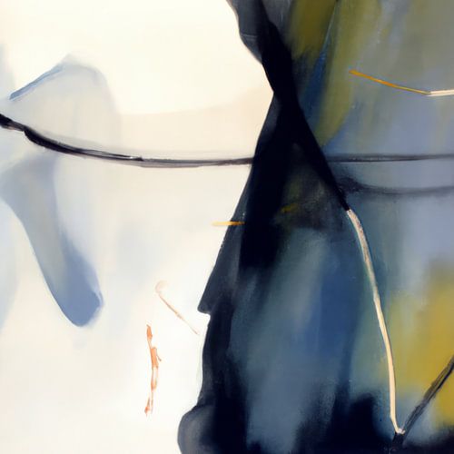 Modernes Abstraktes in Dunkelblau und Ockergelb