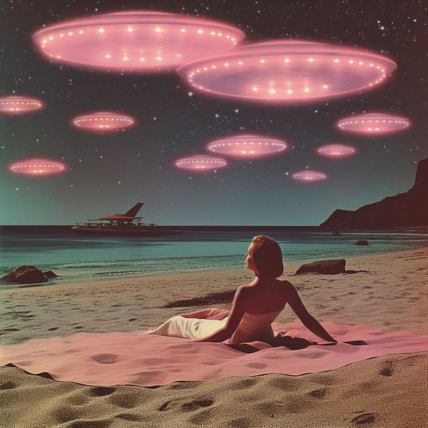 Alien Beach bei Nacht Collage Kunst von Samantha Hearn