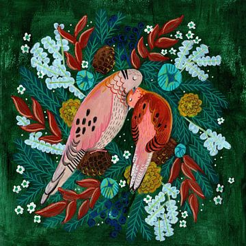 Winter vogels tortel duifjes in het groen van Caroline Bonne Müller