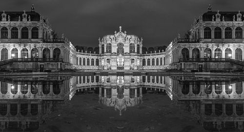 Dresdner Zwinger Panorama in zwart-wit