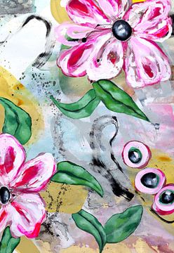 Levendige roze bloemen en groene bladeren van Poonam Choudhary
