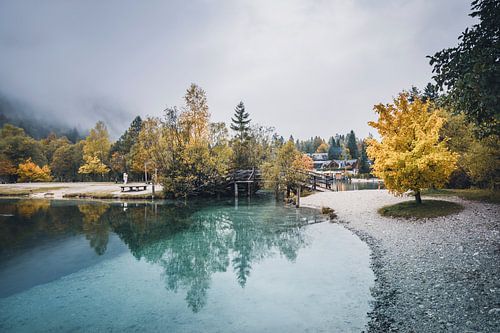 Golden Autumn at the mountain lake - Jezero Jasna, Slovenia  **Description:**