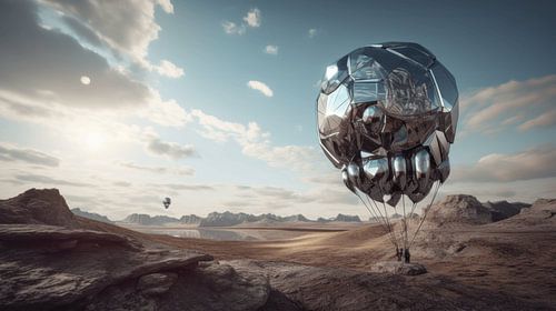 Glänzende Roboter in einer fremden Landschaft