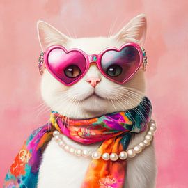 Schicke Katze mit Herzbrille von Poster Art Shop