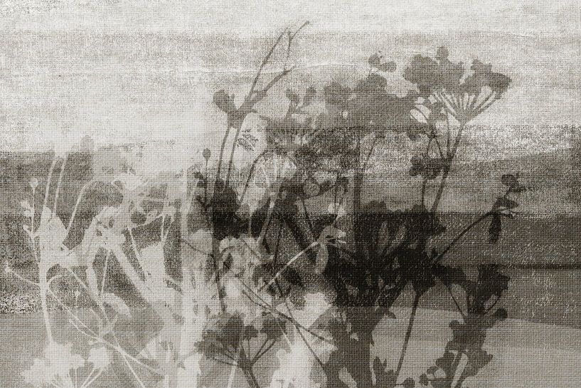 Flowers in neutral colors on linen by Dina Dankers