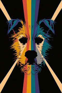 Kleurrijke en abstracte hond in kunstwerk van Art & Soul Creations