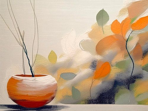 Abstrakt - Vase mit Herbstblättern - Japanisch/Wabi Sabi