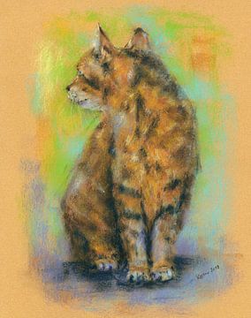 Warten - Katzenportrait in Pastellkreide von Karen Kaspar