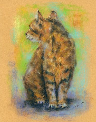 Attendre - Portrait de chat au pastel