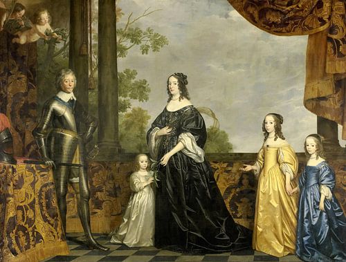 Frederik Hendrik en zijn vrouw Amalia van Solms en hun drie jongste dochters, Gerard van Honthorst