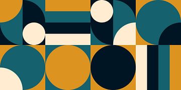 Retro geometry in yellow, teal blue, black and white by Dina Dankers