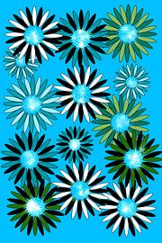 Florale, abstracte zomerbloesems in turkoois