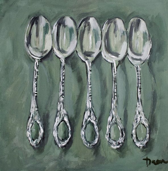 5 silver spoons by Mieke Daenen