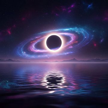 Eine ewige Finsternis, die den Horizont in kosmische Farben taucht.
