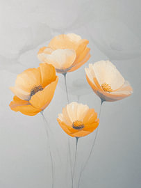 Des fleurs élégantes, orange et blanches, se découpant en ombre sur un fond gris. sur STUDIO ARTSY