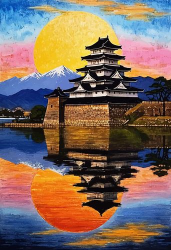 Matsumoto Castle Sunset – Impressionist Reflection by MIROKKU