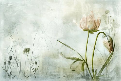 Botanische digitale collage in pastelkleuren