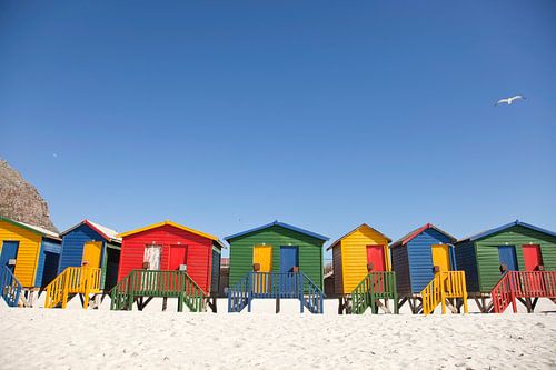 kleurrijke strandhuisjes in Muizenberg, Kaapstad, West-Kaap, Zuid-Afrika