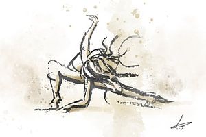 Tänzerin in ausdrucksvoller Pose - Kohle mit Aquarellstil