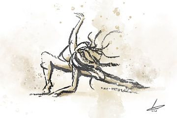 Tänzerin in ausdrucksvoller Pose - Kohle mit Aquarellstil von Emiel de Lange