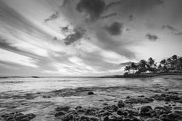 Plage de Poipu, Kauai, Hawaii en noir et blanc