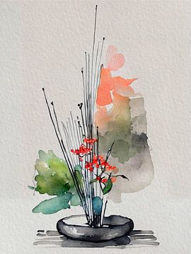 Japandi Art Stilleven: Ikebana bloemschikkunst van Studio Pieternel