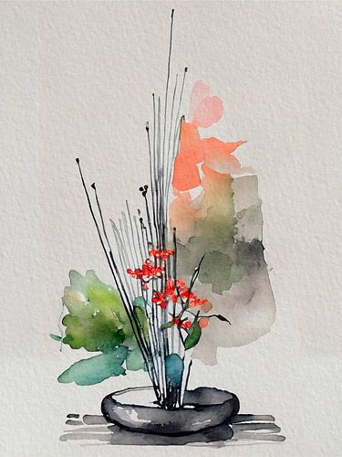 Japandi Art - Stillleben, Ikebana Blumenarrangement Serie - 5