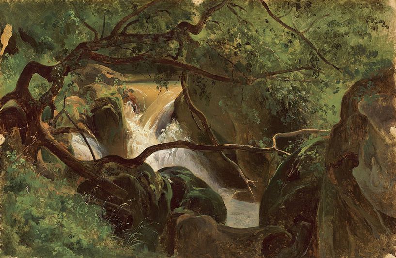 André Giroux~Waldinnere mit einem Wasserfall, Papigno von finemasterpiece
