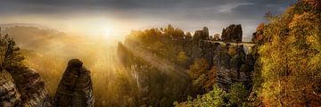 Zonsopgang bij de Bastei in Saksisch Zwitserland van Voss Fine Art Fotografie
