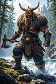 Dark Fantasy Art Wandbild: SKJALDROK - Der mächtige Wikinger mit seiner Axt