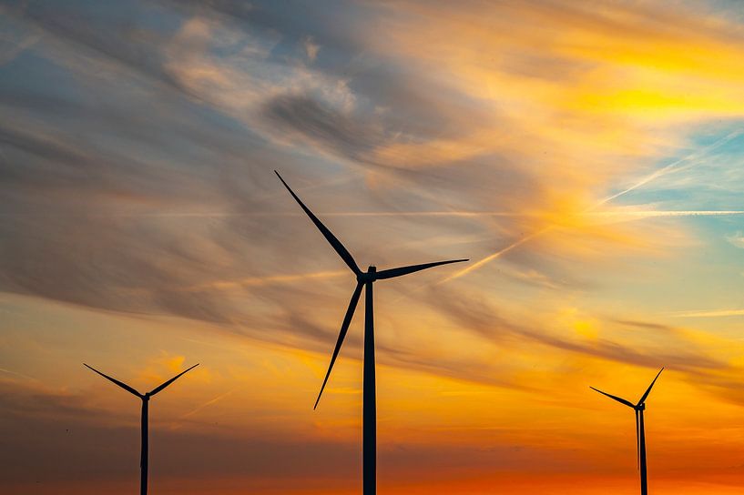 Wind turbines in a sunset during springtime with a colorful sky  by Sjoerd van der Wal Photography