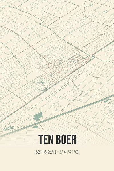 Alte Karte von Ten Boer (Groningen) von Ortsdrucke