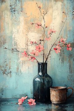 Roze Kersenbloesem in Turquoise van Studio BB