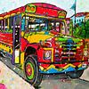 bus touristique coloré sur Happy Paintings / Renata Rolefes